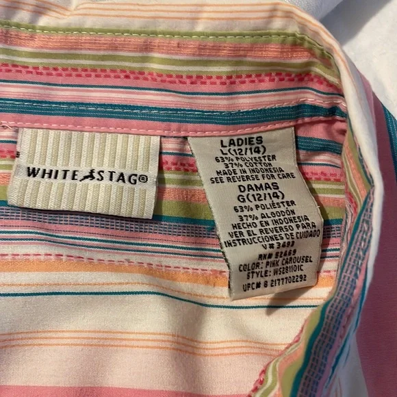 Pink stripe summer blouse. White Stag size L(12//14). - Picture 4 of 4